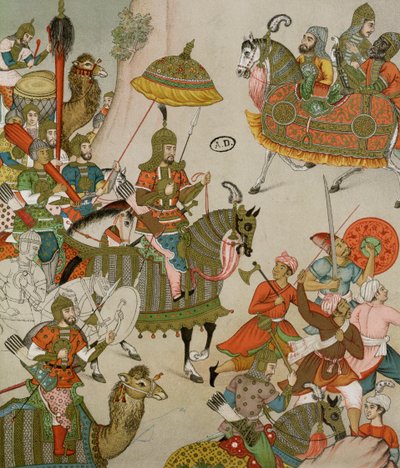 Emperor Babur at the Head of his Army, after a Sixteenth Century Mughal Miniature by Charpentier